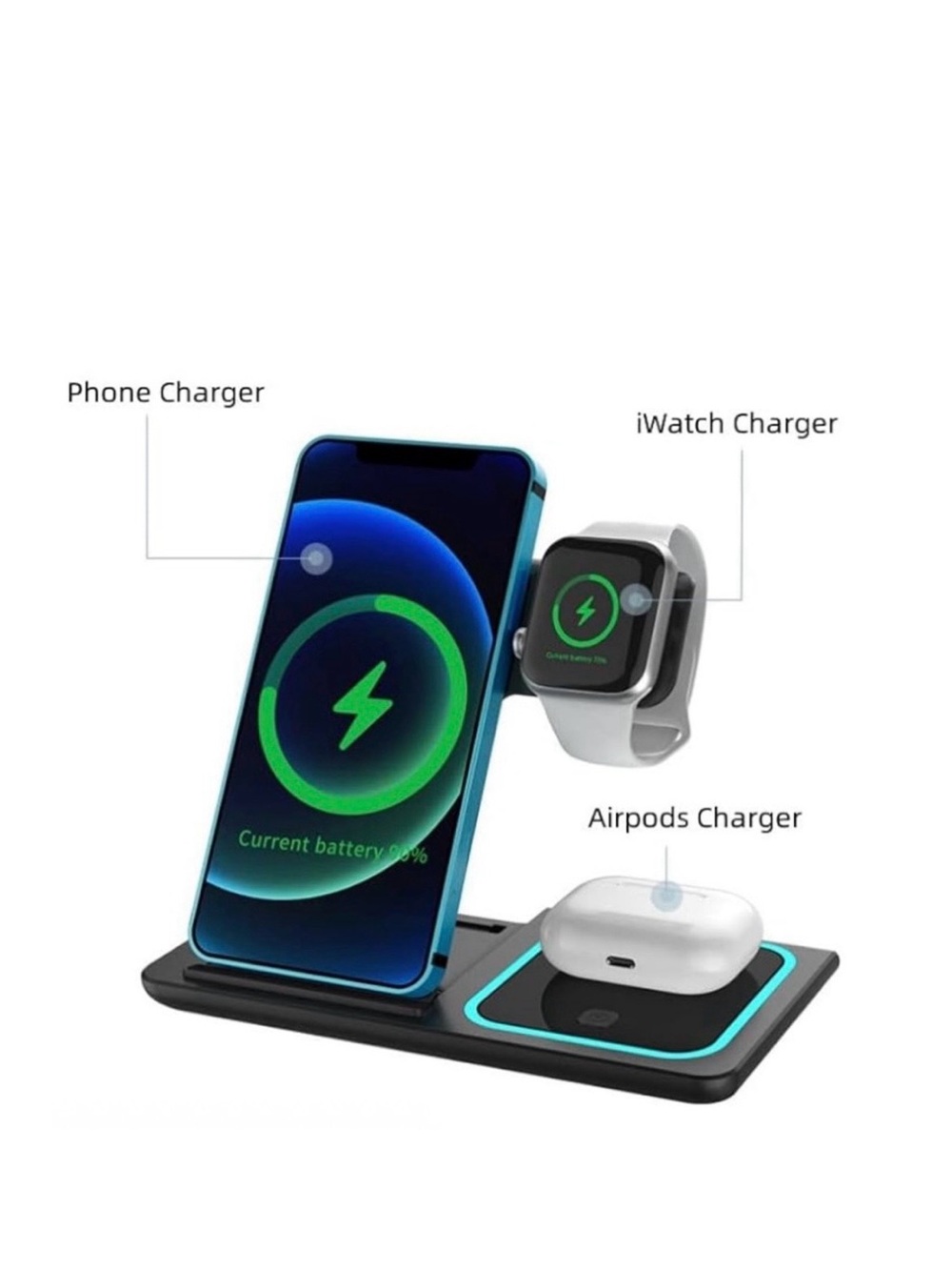 🆕 -3 in 1 Wireless Charger for iPhone, Apple Watch & Airpods Simultaneously